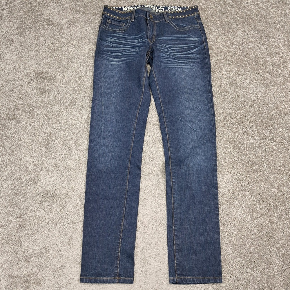 Ten25 Premium Denim Studded Straight Leg Jeans Dark‎ Wash Blue Size 9/10 30x31